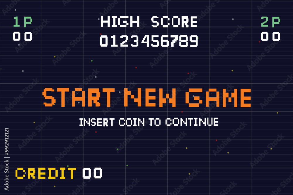 Leinwandbilder start new game Pixel art background.8 bit game. retro game. for game assets in vector illustrations. Retro Futurism Sci-Fi Background. glowing neon grid. and stars from vintagsynwap table1 start new 