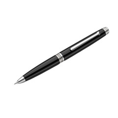 Elegant Black Ballpoint Pen With Silver Accents On White Background