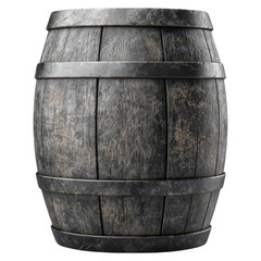Fototapeta premium Aged wooden barrel with dark wood texture and metal bands on a transparent background clipart