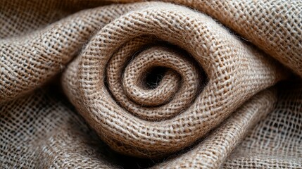 Fototapeta premium A Detailed View of the Intricate Pattern of a Rolled Piece of Natural Burlap Fabric