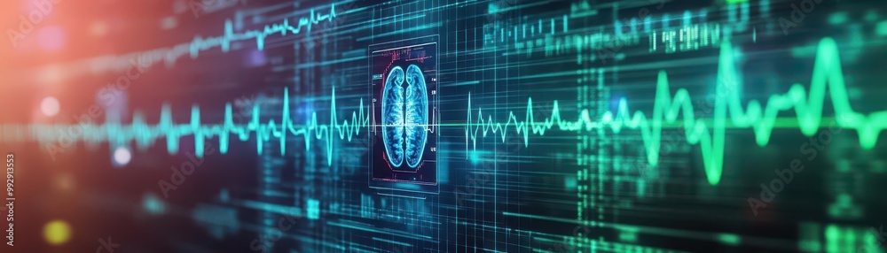 Poster an advanced health monitoring system displaying realtime human vitals in holographic form, medical t