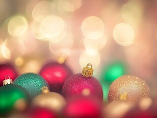 2408 121.An abstract composition of Christmas lights in Arizona, with soft bokeh and vibrant, glowing orbs of red, green, and gold. The lights create a festive holiday atmosphere, blurring into a
