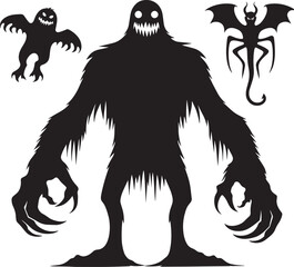 Scary Monster silhouette vector illustration isolated on a white background