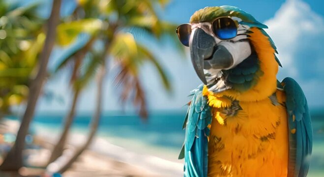 Cool Parrot with Sunglasses in Tropical Setting