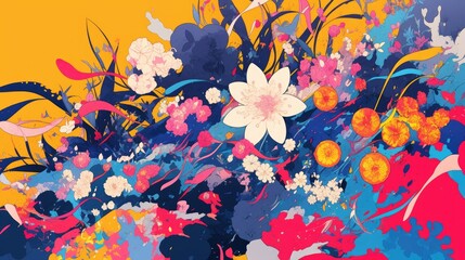 Obraz premium Abstract painting featuring decorative floral patterns in vibrant colors