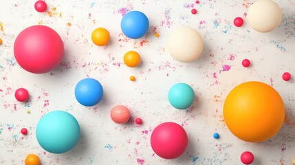 Colorful matte spheres in bright summer hues and various sizes on a textured backdrop A flat lay composition featuring an assortment of large and small orbs Vector design