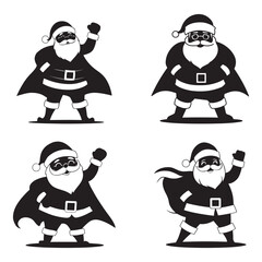 Santa superhero silhouette vector set illustration in white background