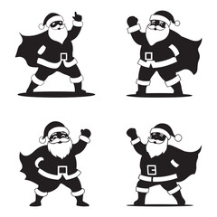 Santa superhero silhouette vector set illustration in white background