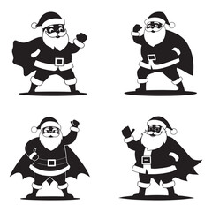 Santa superhero silhouette vector set illustration in white background