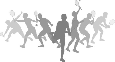 Silhouette Tennis players set. Active sports people healthy players fitness silhouettes concept.