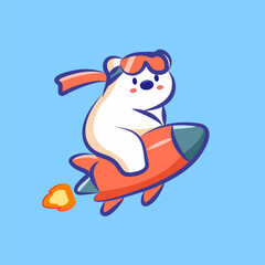 cute vector white bear with rocket vector IIlustrations