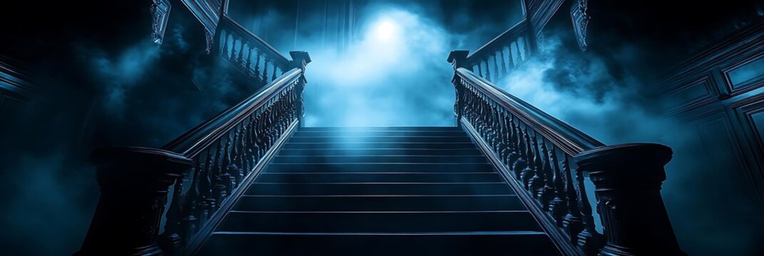 Dark and Mysterious Staircase Illustration - Foggy, Abandoned, Mansion