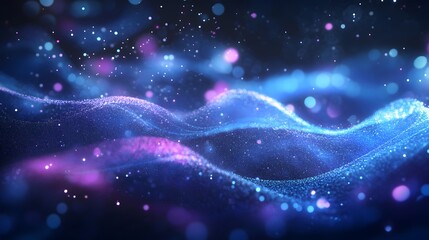 Abstract Blue and Purple Glowing Particles and Bokeh