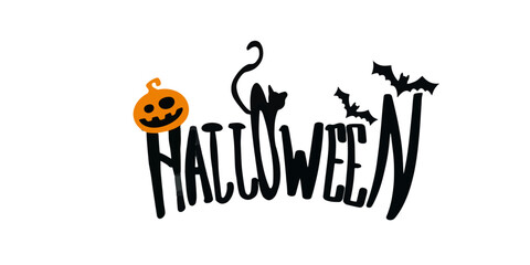 vector halloween lettering logo with pumpkin, bat and pumpkin