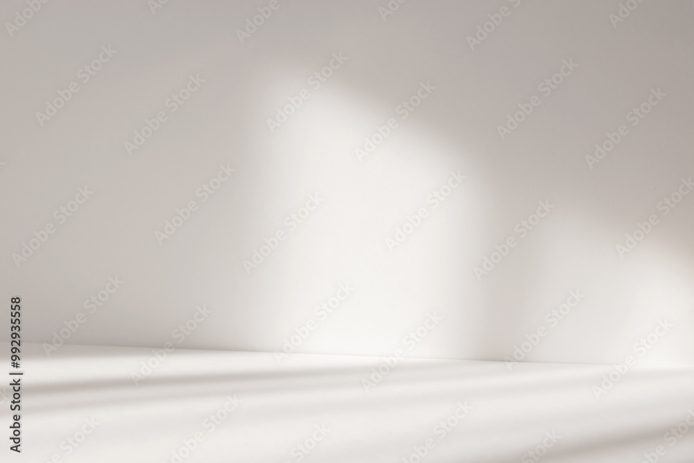 Aufkleber Abstract white studio background with shadows of window. Empty 3d room. Display product with blurred backdrop.