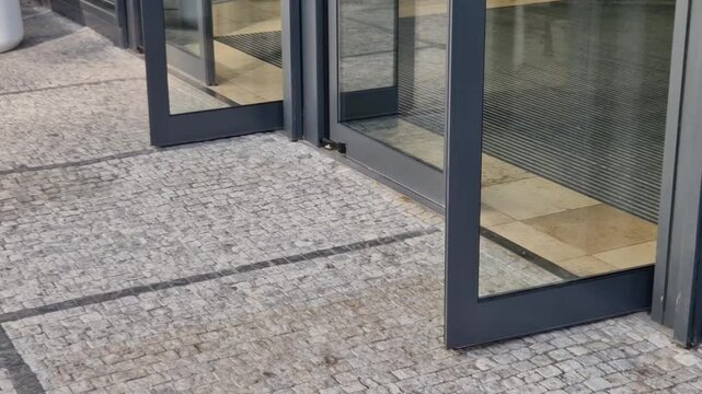 Sliding doors in escape routes with opening wings suitable in buildings such as hospital, hotel, airport, retirement home for medically handicapped secured with possibility of escape route