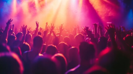 Energetic Dance Floor Scene with Colorful Lights and a Packed Crowd generative ai