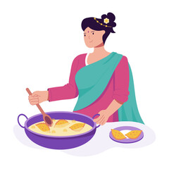 Character based flat illustration of diwali cooking 