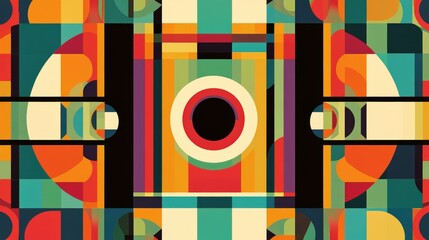 A colorful, geometric border designed using computer graphics.