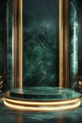 Luxurious 3D Podium Design with Emerald Green Marble