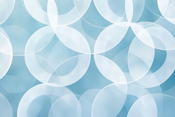 Abstract background with interlocking circles in white and light gray on a soft blue background
