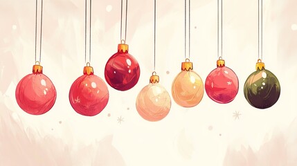 A drawing of Christmas ornaments hanging from the ceiling. It's a simple design, perfect for December.