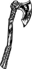 A vintage-style vector illustration of an old-fashioned axe, tied together with rope for a rugged and handmade look. Perfect for t-shirt designs, logos, or emblems that evoke a sense of craftsmanship 