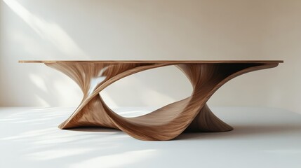 Elegant contemporary wooden table with modern design, smooth curves, and natural wood finish, perfect for interior decoration.