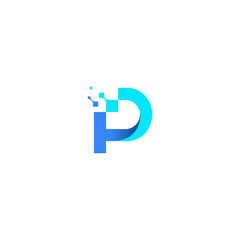 Letter P with data or customer or digital shape concept.