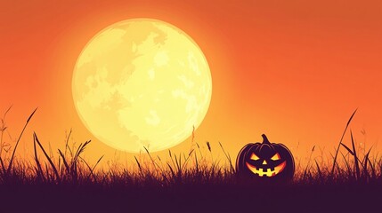cartoon pumpkin halloween party illustration on the grass