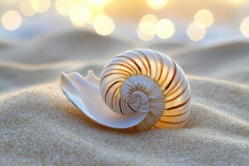 A Nautilus Shell Resting on a Bed of Sand