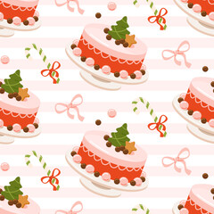 Christmas food pink sweet delicious seamless pattern isometric vector illustration