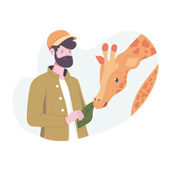 Giraffe eating grass, a flat style illustration 