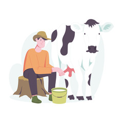 Cow milking illustration in flat style