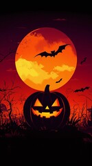 Fototapeta premium Cartoon Halloween Party Pumpkin Silhouette Illustration