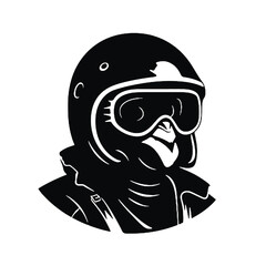 Funny owl  in a retro leather aviator helmet - silhouette vector illustration transparent background