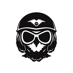 Funny owl  in a retro leather aviator helmet - silhouette vector illustration transparent background