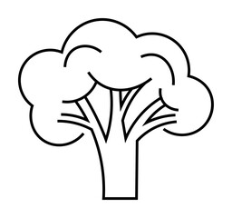 Black and white outline of a broccoli plant. Ideal for healthy eating, vegetarian diet, food education, agriculture promotion, and nutritional illustrations. Minimalist, clean lines.