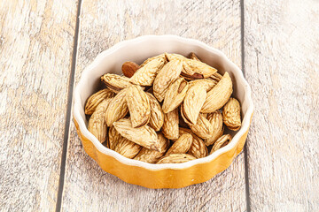 Shelled dry almond nut heap