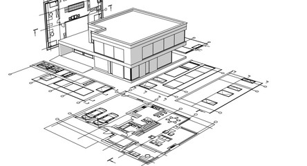 house architectural project sketch 3d illustration