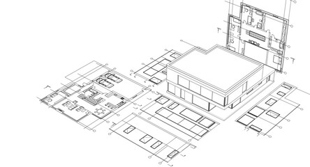 house architectural project sketch 3d illustration