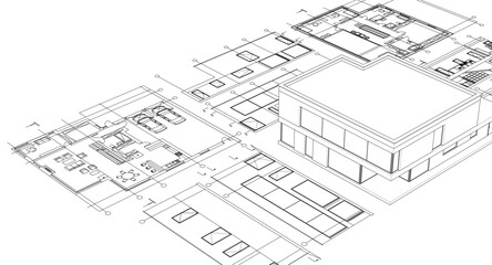 house architectural project sketch 3d illustration