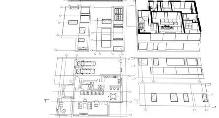 house architectural project sketch 3d illustration