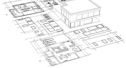 house architectural project sketch 3d illustration