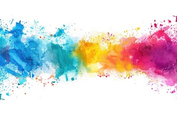 Fototapeta premium Paint Border. Colorful Rainbow Holi Paint Explosion Border on White Background
