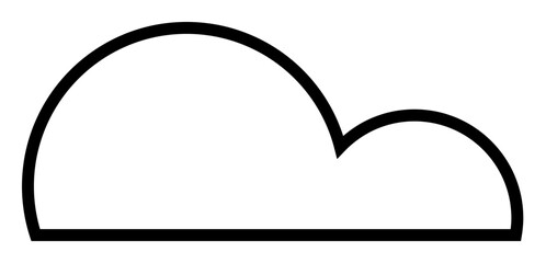 Black outlined cloud shape on white background. Ideal for weather apps, web design, tech branding, kids projects, educational materials. Vector-based, simplistic design, modern style.
