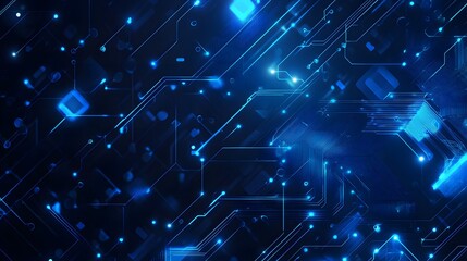 Abstract Blue Circuit Board with Glowing Lines