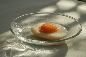 Soft-Boiled Egg in a Glass Bowl with Light Reflecting off the Surface