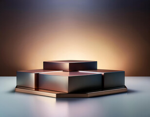 3 hexagons podium 3 level The surface has a sleek, metallic or glossy texture 3D backgrounds 