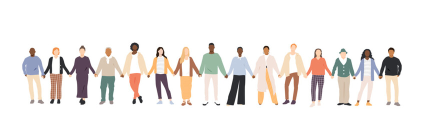 Obraz premium Different people standing and holding hands together. 